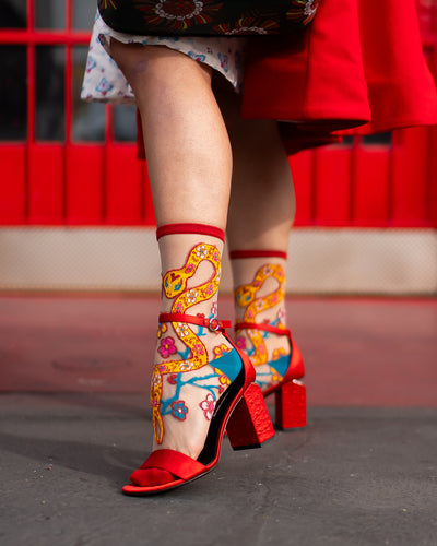 Sock candy year of the snake sheer socks and heels lunar new year socks